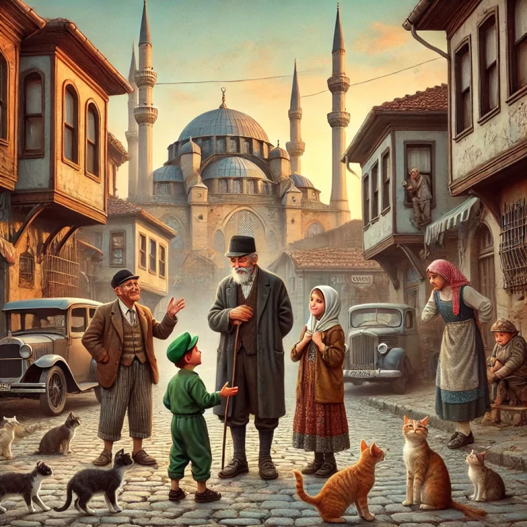 DALL·E 2024-12-14 20.13.11 - A nostalgic Istanbul street scene from the 1950s, with a mosque and a church standing opposite each other, symbolizing harmony. The foreground feature